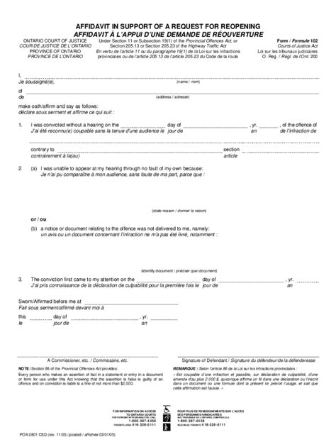 2005 Canada POA 0801 CSD Form 102 - Ontario Fill Online, Printable ...
