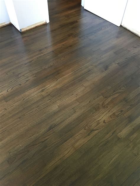 50/50 Jacobean and Ebony Minwax Stain on Red Oak Flooring