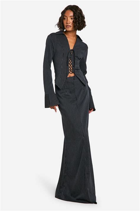 Tall Pinstripe Tailored Maxi Skirt and Shirt set