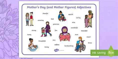 KS1 Mother's Day (and Mother Figures) Adjectives Word Mat