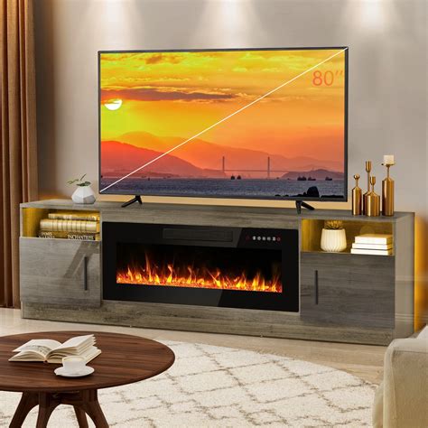 Bossin 70 inch Fireplace TV Stand, Gray TV Stand with Fireplace for TVs ...