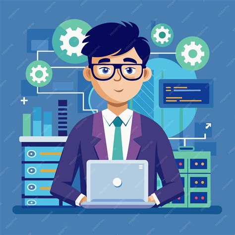 Flat vector illustration of a computer systems analyst character ...