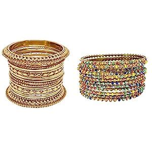 Buy Chrishan high gold plated combo of multicolour pearl and metal kada ...