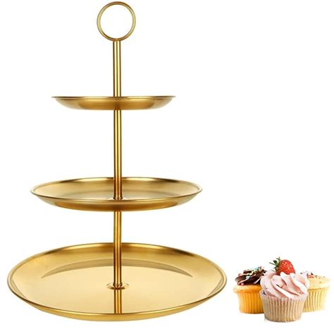 HASTHIP® 3 Tiered Gold Cupcake Stands, Metal Cupcake Tower Gold Tiered ...