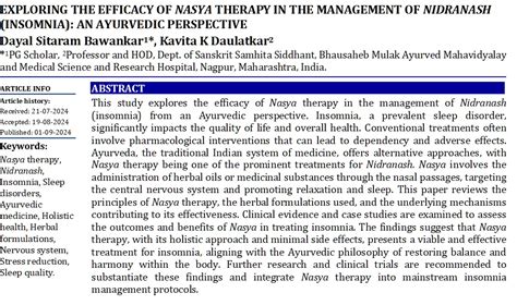 Exploring the Efficacy of Nasya Therapy in the Management of Nidranash ...