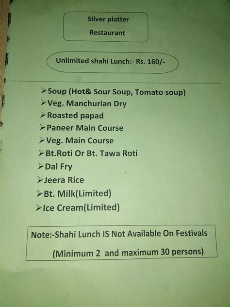 Menu at Silver Platter Restaurant, Kalol