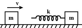 A mass m moving with velocity v collides a spring mass system at rest ...