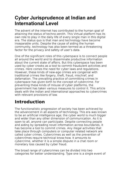 Cyber Jurisprudence at Indian and International Level - Cyber ...