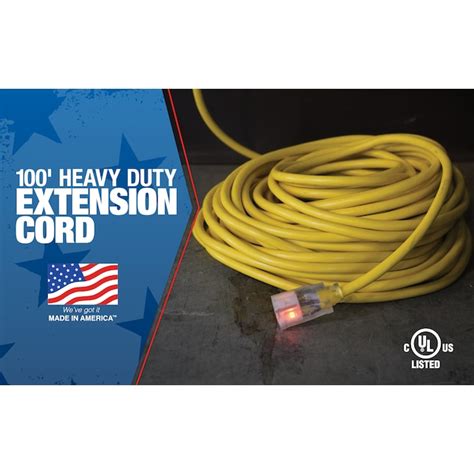 Southwire 100-ft 12 / 3 Heavy Duty 3 Prong Yellow Outdoor Extension ...
