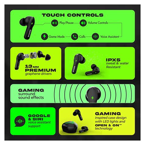 Wings Phantom 260 TWS Gaming Earbuds with 13mm drivers, up to 30h ...