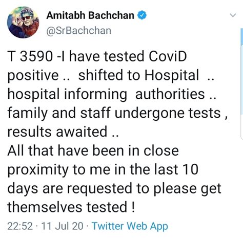 Amitabh Bacchan Tested Positive - Shifted to the Nanavati Hospital in ...