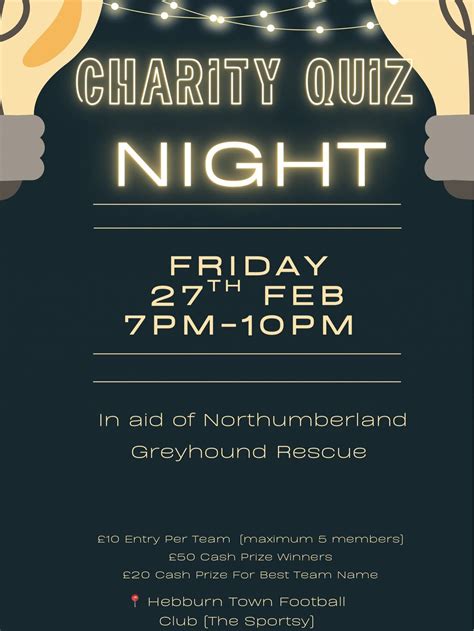 Quiz Night - in aid of Northumberland Greyhound Rescue , Hebburn Town ...