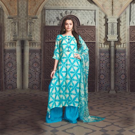 Tie-Dye Printed Blue and White Palazzo Set with Floral Dupatta ...