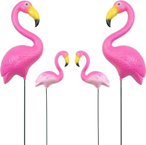 Amazon.com : Flamingo Yard Decorations, Set of 4 Bright Pink Flamingos ...