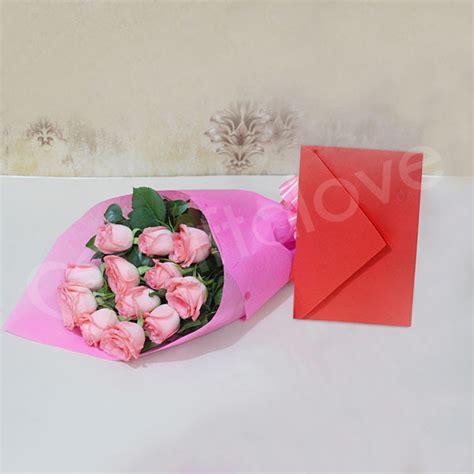 Send Pretty Pink Rose Bunch with Greeting Card Online - VL18066VL18 ...