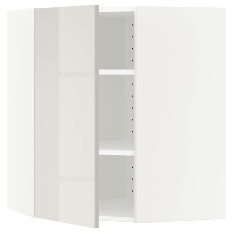 METOD corner wall cabinet with shelves, white/Ringhult light grey ...