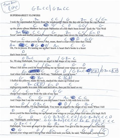 Supermarket Flowers (Ed Sheeran) Guitar Chord Chart in G - Tune down 1/ ...