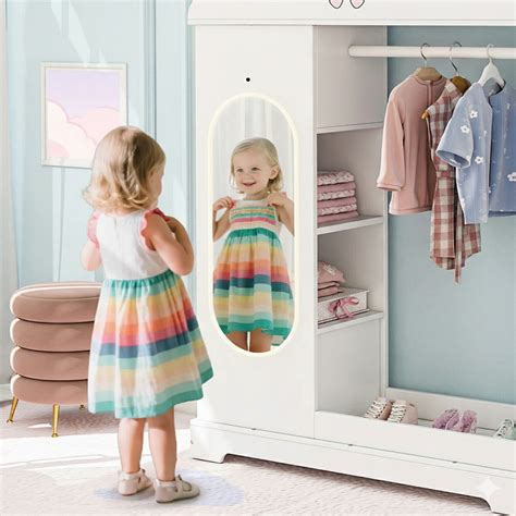 White Kids Wardrobe with Mirror and Hanging Space – Lakdi.com ...