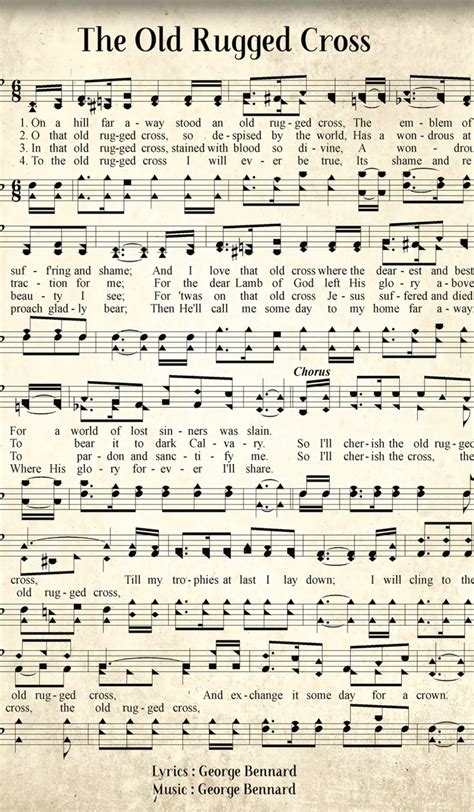 The Old Rugged Cross Hymn Sheet Music | Printable Wall Art (digital Download) - Etsy