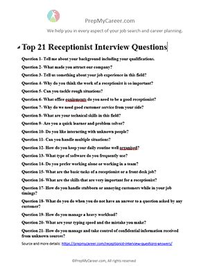 Reception Interview Questions and Answers 的图像结果