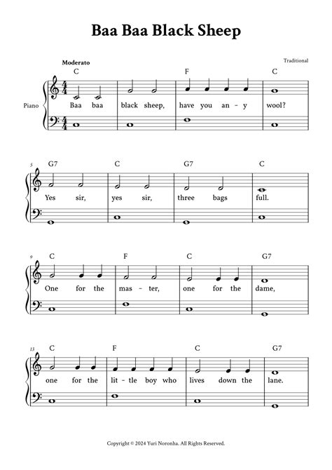 Baa Baa Black Sheep - Easy Piano in C (with Chords, Lyrics) (arr. Yuri ...