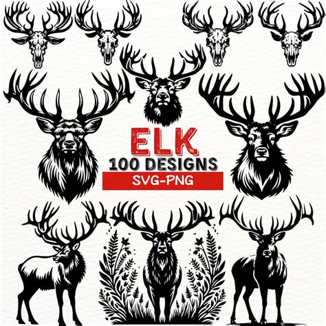 Elk SVG PNG Designs Bundle | Wild Elk Antlers Clipart | Hunting Elk Skull Silhouette | Wildlife ...
