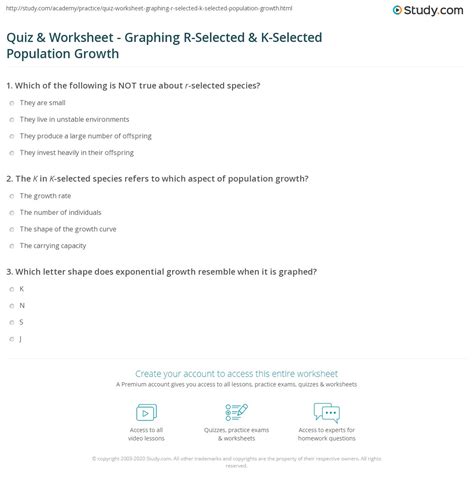 Quiz & Worksheet - Graphing R-Selected & K-Selected Population Growth | Study.com