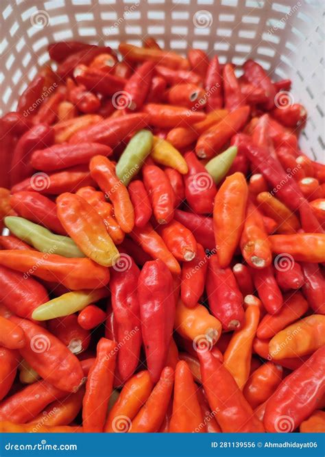 Fresh Cayenne Peppers that are in the Basket and Ready To Be Sold ...