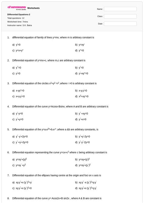 50+ Differential Equations worksheets for Class 12 on Wayground | Free ...
