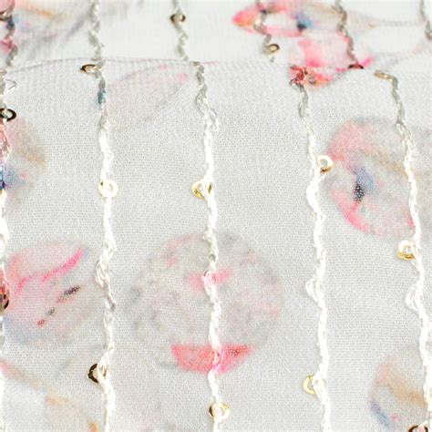 Premium White And Pink Leaf Pattern Digital Print Premium Sequins Geor ...