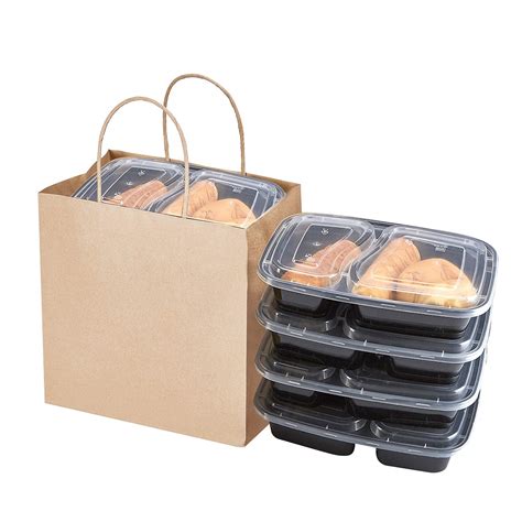 Food Takeout Bags with Handles Bulk 9.45”x6.1”x9.45” Take Away Brown ...