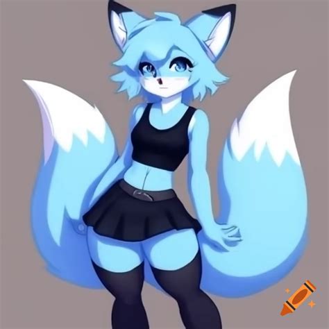 Four-tailed black female fox with blue eyes in sonic character style on ...