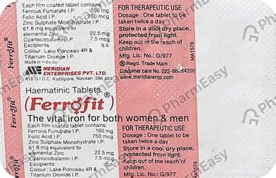 Ferrofit Strip Of 10 Tablets: Uses, Side Effects, Price & Dosage ...
