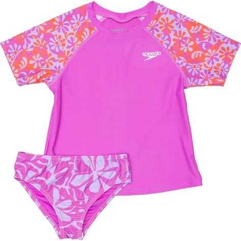 Speedo Girls Rash Guard Set - UPF 50+, Short Sleeve - Save 60%