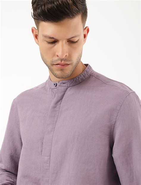 Buy Linen Mix Plain Mandarin Collar Shirt at Marks & Spencer
