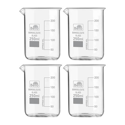 Bello Borosilicate 3.3 Glass Beaker 250 ml with Graduation Marks, Pack ...