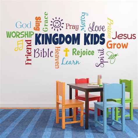 KINGDOM KIDS Word Collage Vinyl Wall Decal, Sunday School, Church ...
