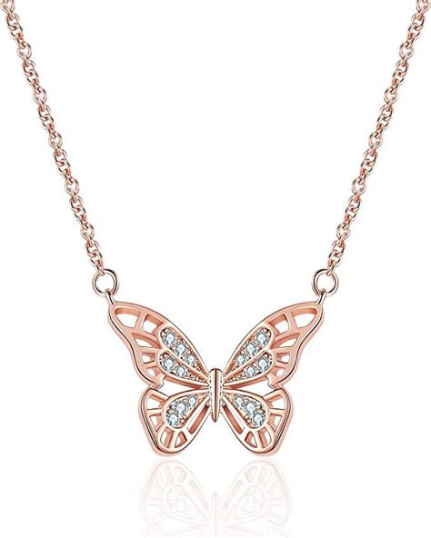 APSVO Rose Gold Butterfly Necklaces for Women Dainty Butterfly ...