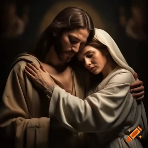 Jesus Christ embracing Blessed Mother Virgin Mary on Craiyon