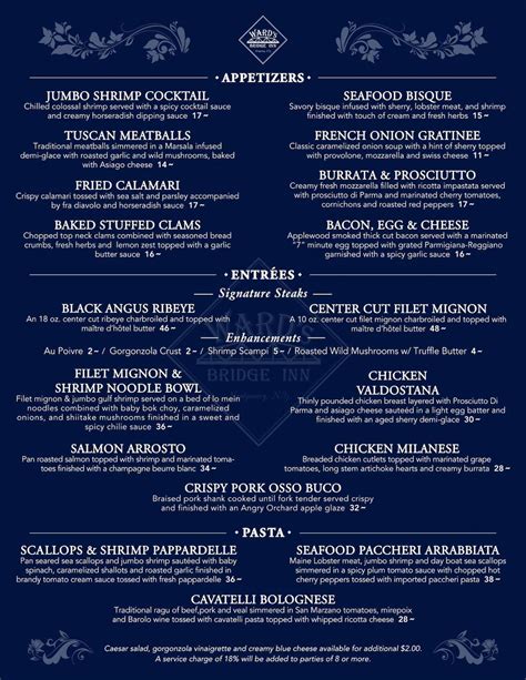 Menus - Ward's Bridge Inn