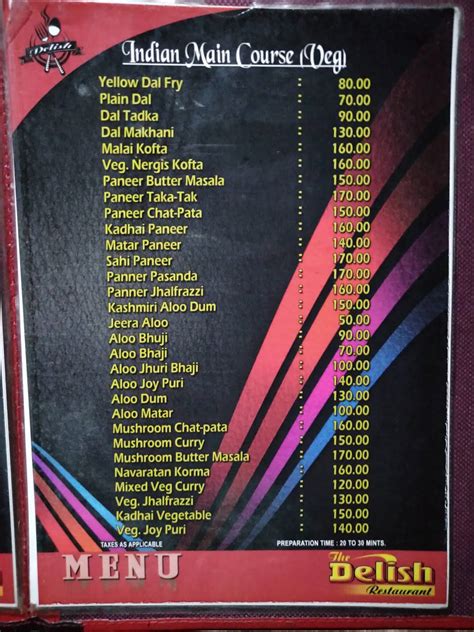 Menu at Delish, Bongaigaon