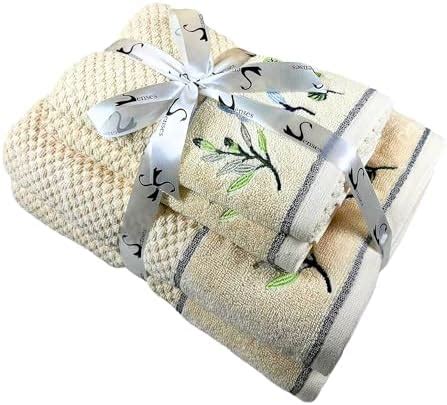 SENSES by Riba All Cotton 550 GSM Embroidered Towel Set for Bath ...