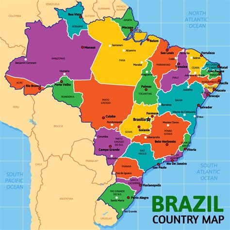 Brazil Country Map and Surrounding Borders 21353719 Vector Art at Vecteezy
