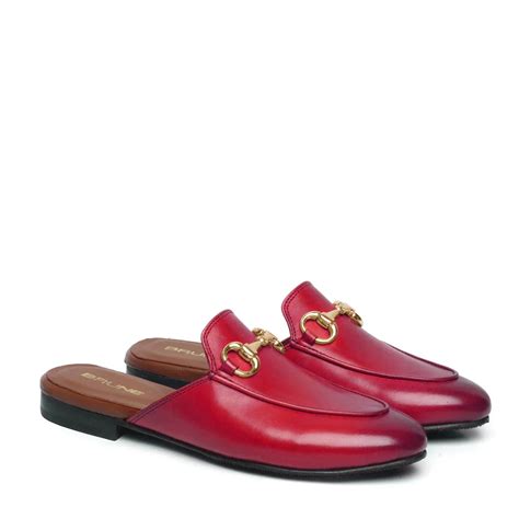 Wine Leather Horsebit Formal Mules With Slipper Opening at The Back (S