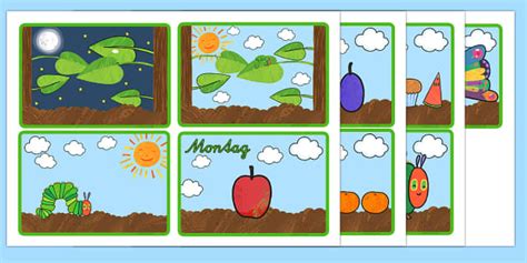 Die Kleine Raupe Nimmersatt Bilder zum Nacherzählen: DIN A6 Karteikarten