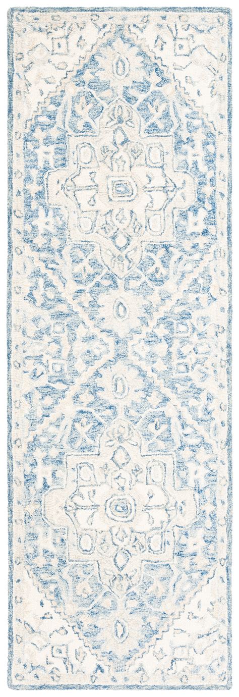 SAFAVIEH Micro-Loop Braylon Floral Runner Rug, Blue/Ivory, 2'3" x 5 ...