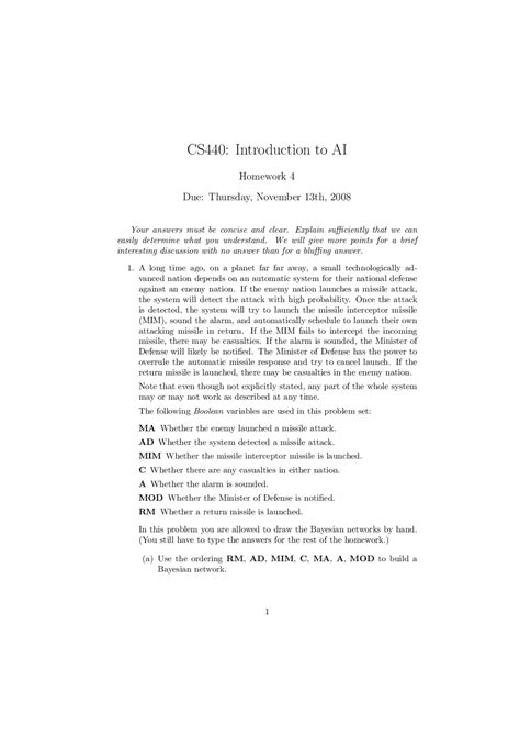 Introduction to Artificial Intelligence - Assignment 14 | CS 440 - Docsity