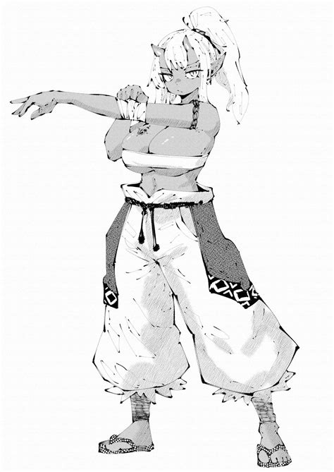 Девушка-они принимает уверенную позу с перекрещенными руками. / Oni ...