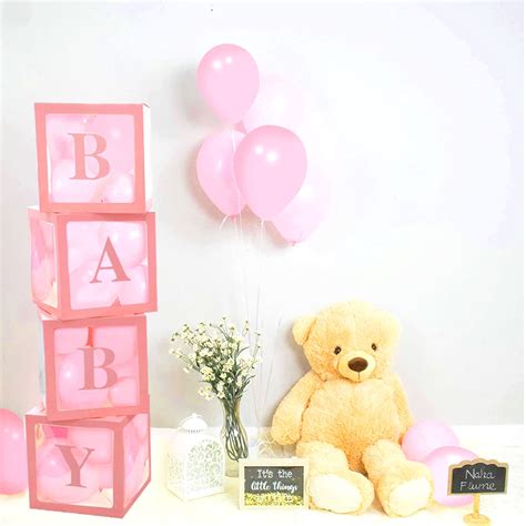 MD's Store (Pack of 54) Baby Pink Balloon Box with Light Pink Metallic ...