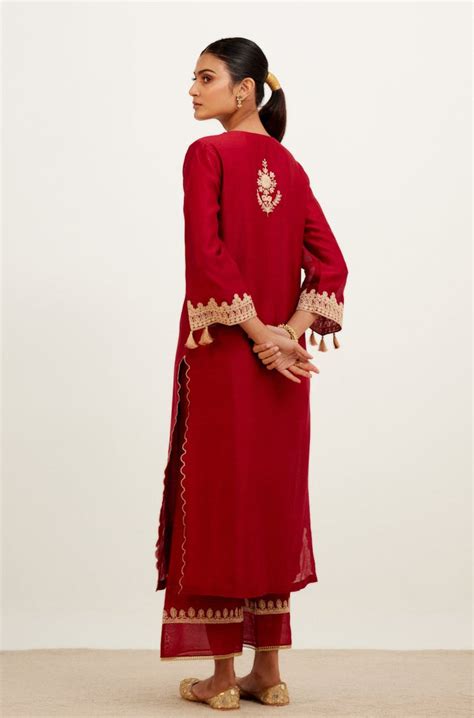 Devnaagri - Maroon Dori Embroidered Kurta Set